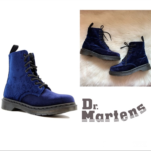 Dr. Martens Shoes - Dr. MARTENS Blue Velvet 1460 Brocade Moto Boots